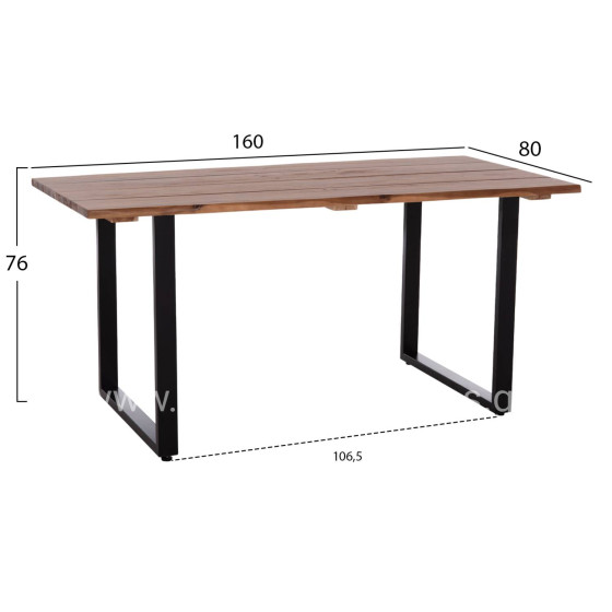 OUTDOOR DINING TABLE FRIGGO HM6375.02 ACACIA WOOD 2.6cm thick--METAL LEGS 160x80x76Hcm