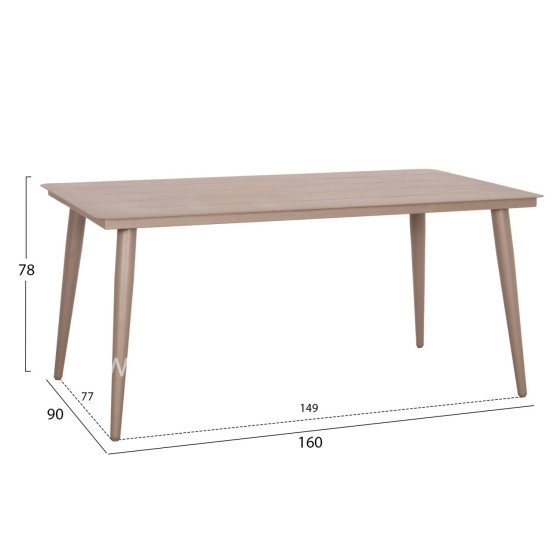 ALUMINUM DINING TABLE RECTANGULAR HIGER HM6291.04 CAPPUCCINO 160x90x78Hcm.