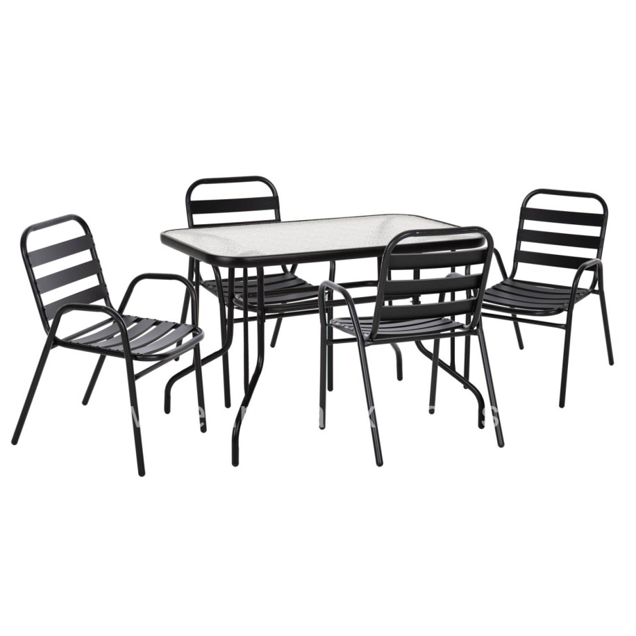 OUTDOOR DINING SET 5PCS ADAM HM21219.01 METAL CHAIRS & TABLE 110x60 BLACK
