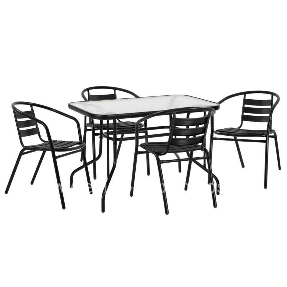 OUTDOOR DINING SET 5PCS ADAM HM21220 METAL CHAIRS & TABLE 110x60 BLACK