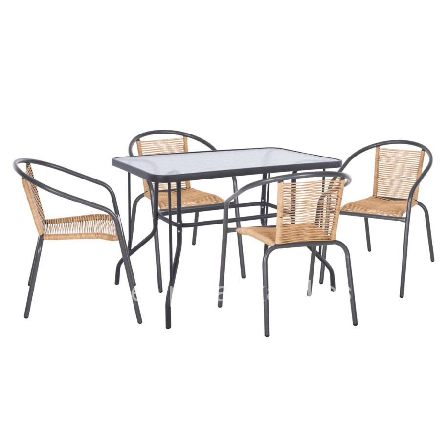 OUTDOOR DINING SET 5PCS SWIFTER HM21222.01 METAL CHAIRS & TABLE 110x60 GREY-NATURAL