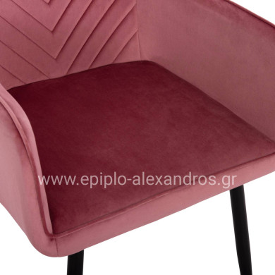 DINING ARMCHAIR LATRELL HM8582.12 DUSTY PINK VELVET & BLACK METAL LEGS 54x57x84Hcm.