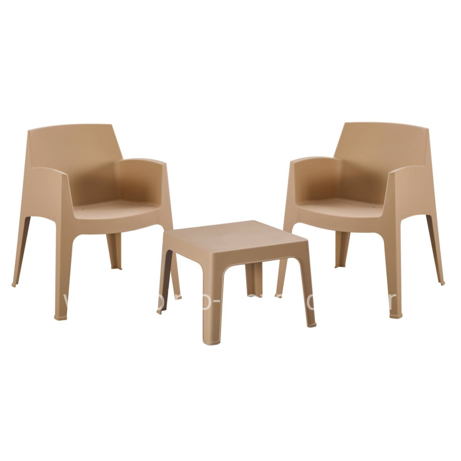 3PCS SET POLYPROPYLENE SLEEK HM21267.03 COFFEE TABLE & 2 ARMCHAIRS - CAPPUCCINO