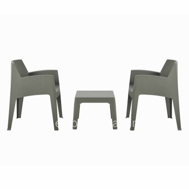 3PCS SET POLYPROPYLENE SLEEK HM21267.05 COFFEE TABLE & 2 ARMCHAIRS - DARK OLIVE GREEN