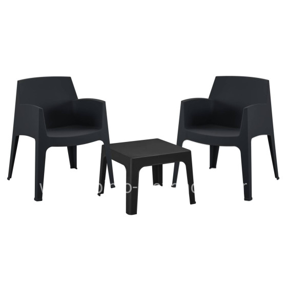 3PCS SET POLYPROPYLENE SLEEK HM21267.02 COFFEE TABLE & 2 ARMCHAIRS - BLACK