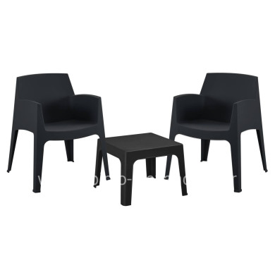 3PCS SET POLYPROPYLENE SLEEK HM21267.02 COFFEE TABLE & 2 ARMCHAIRS - BLACK