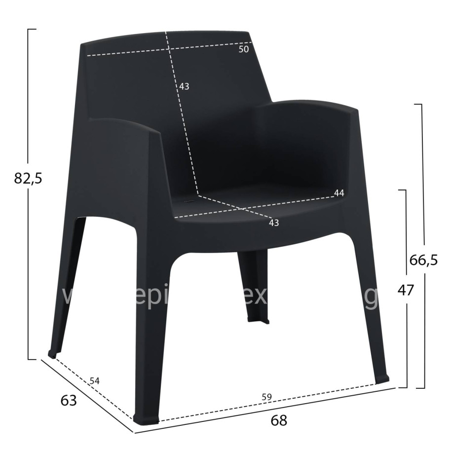 3PCS SET POLYPROPYLENE SLEEK HM21267.02 COFFEE TABLE & 2 ARMCHAIRS - BLACK