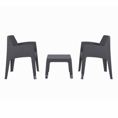 3PCS SET POLYPROPYLENE SLEEK HM21267.10 COFFEE TABLE & 2 ARMCHAIRS - GREY