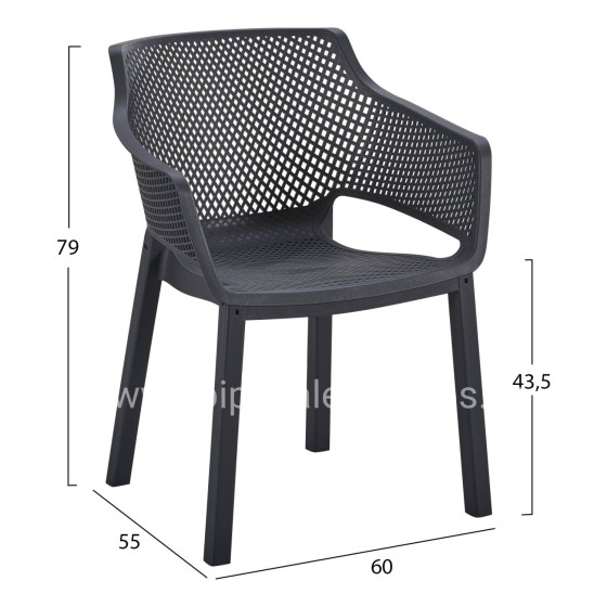 POLYPROPYLENE DINING ARMCHAIR PEGGY HM6368.02 BLACK 60x55x79Hcm.