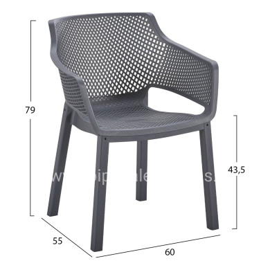 POLYPROPYLENE DINING ARMCHAIR PEGGY HM6368.10 GREY 60x55x79Hcm.