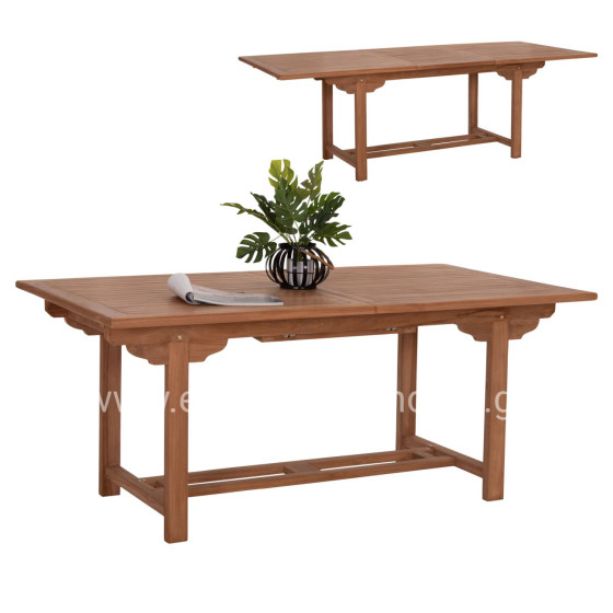 DINING TABLE EXTENDABLE CRANDER HM6376 TEAK WOOD IN NATURAL COLOR 180-240x100x76Hcm.