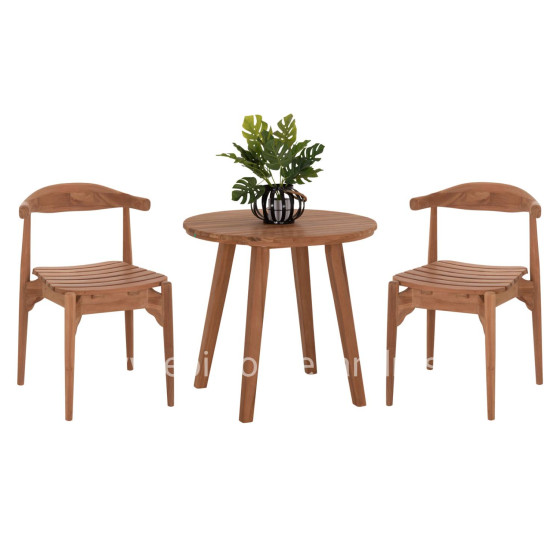 OUTDOOR DINING SET DANTE ΗΜ21289 ROUND TABLE & 2 DINING CHAIRS--TEAK WOOD