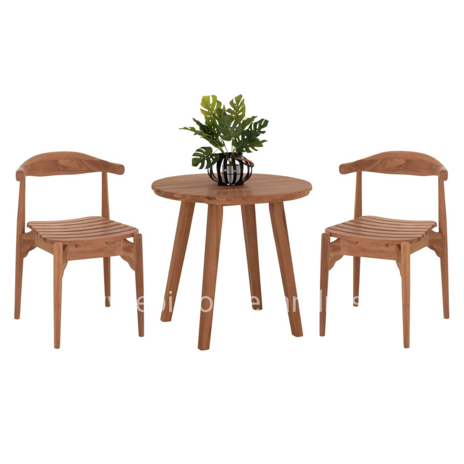 OUTDOOR DINING SET DANTE ΗΜ21289 ROUND TABLE & 2 DINING CHAIRS--TEAK WOOD