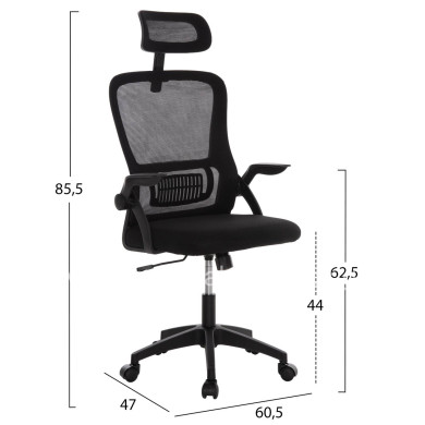 OFFICE CHAIR BLAZER HM1205.01 BLACK MESH FABRIC--BLACK ARMS 60x58x110-130Hcm.
