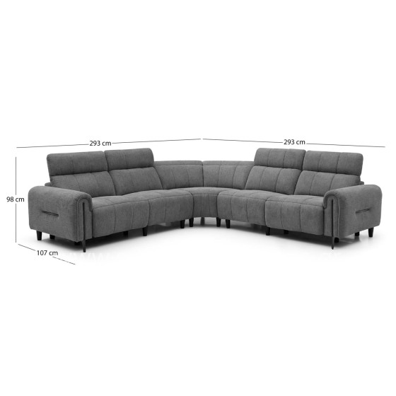 CORNER SOFA WITH 2 RECLINE SEATS ORACLE HM3290.01 GREY FABRIC 260x260x90(seat depth)x94Hcm.