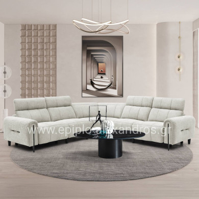 CORNER SOFA WITH 2 RECLINE SEATS ORACLE HM3290.02 BEIGE FABRIC 260x260x90(seat depth)x94Hcm.