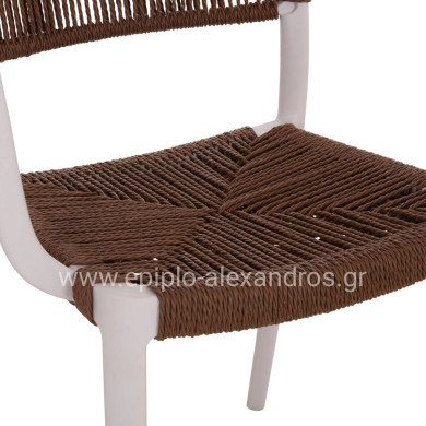 OUTDOOR DINING CHAIR STRIDER HM6391.01 WHITE POLYPROPYLENE--BROWN ROPE 57x53x80Hcm.