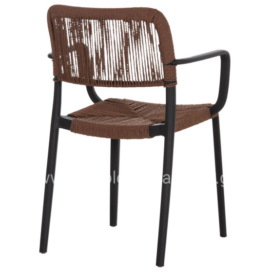 OUTDOOR DINING CHAIR STRIDER HM6391.02 BLACK POLYPROPYLENE--BROWN ROPE 57x53x80Hcm.