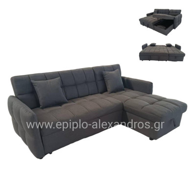 CORNER SOFABED REVERSIBLE NEZU HM3294.01 GREY FABRIC 213x145x83Hcm.