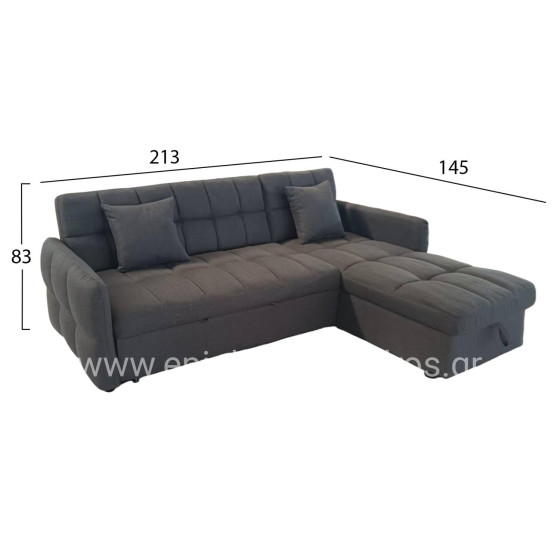 CORNER SOFABED REVERSIBLE NEZU HM3294.01 GREY FABRIC 213x145x83Hcm.