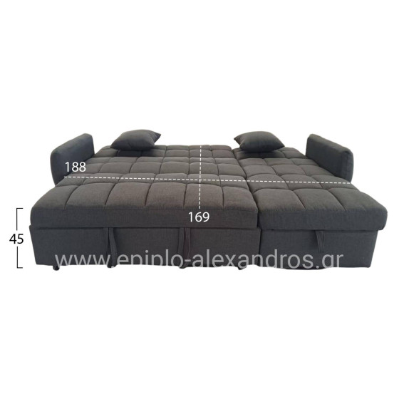 CORNER SOFABED REVERSIBLE NEZU HM3294.01 GREY FABRIC 213x145x83Hcm.