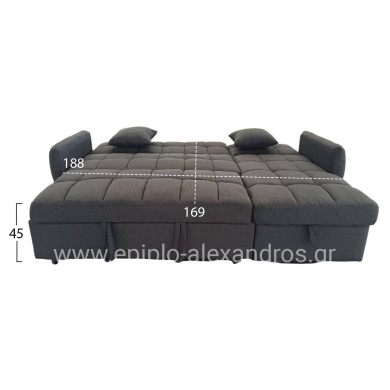 CORNER SOFABED REVERSIBLE NEZU HM3294.01 GREY FABRIC 213x145x83Hcm.