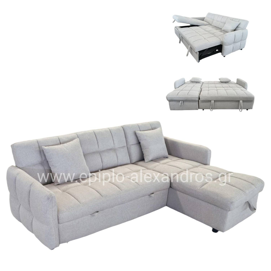 CORNER SOFABED REVERSIBLE NEZU HM3294.02 BEIGE FABRIC 213x145x83Hcm.