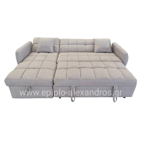 ΓΩΝΙΑΚΟΣ ΚΑΝΑΠΕΣ-ΚΡΕΒΑΤΙ ΑΝΑΣΤΡΕΨΙΜΟΣ NEZU HM3294.02 ΜΠΕΖ ΥΦΑΣΜΑ 213x145x83Υεκ.