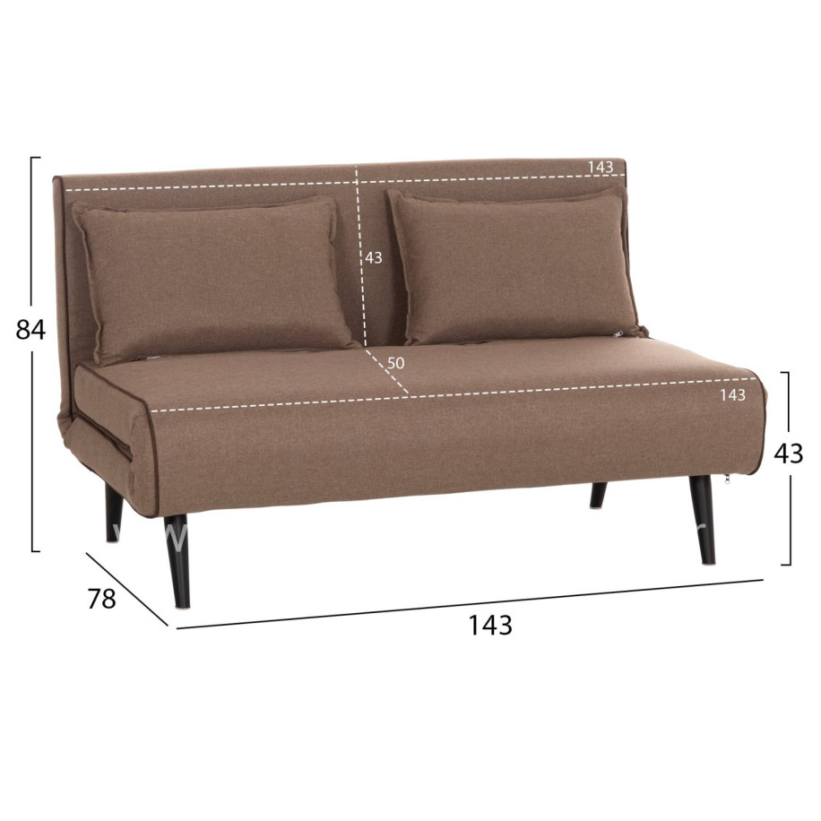 SOFABED FOR 2 PEOPLE ASMA HM3077.07 FABRIC IN DARK BEIGE 143x78x84Hcm.