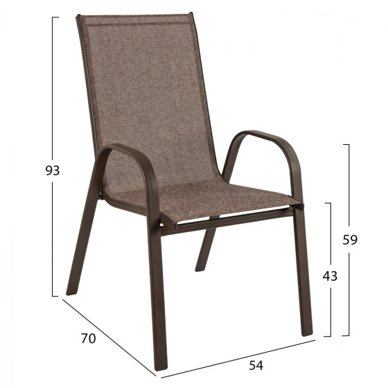 OUTDOOR ARMCHAIR LEON HM5000.02 BROWN METAL FRAME-BROWN TEXTILENE 54x70x93Hcm.