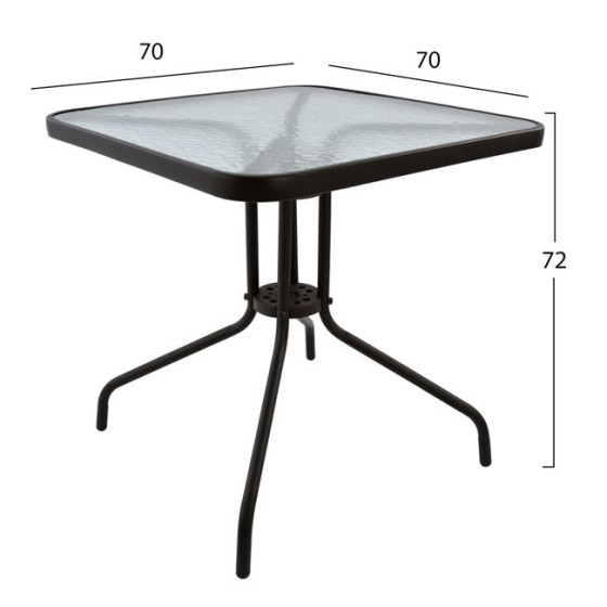 OUTDOOR TABLE SQUARE FIGO HM5036.02 BROWN METAL-GLASS TABLETOP 70Χ70Χ72Hcm