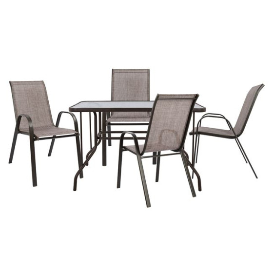 OUTDOOR DINING SET 5PCS HM5193.02--4 CHAIRS & TABLE 110x60cm--BROWN COLOR