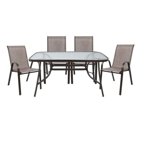 OUTDOOR DINING SET 5PCS HM5200.02 WITH 4 CHAIRS & TABLE 140X80--BROWN COLOR