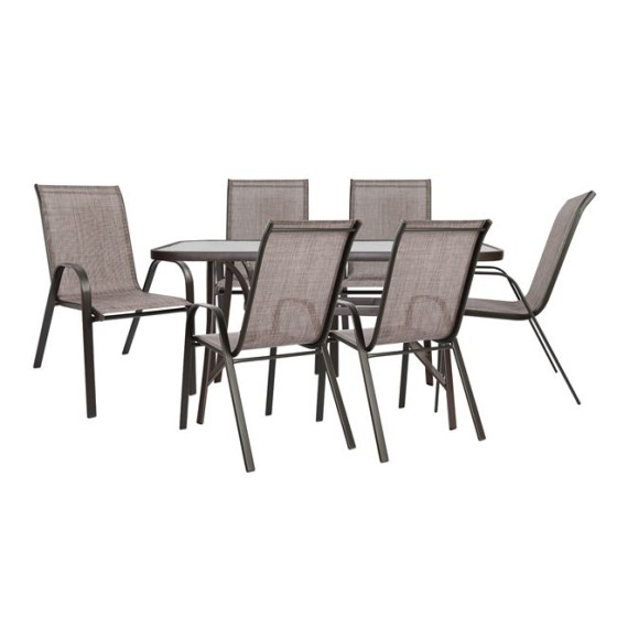 Set Dining Table 7 pieces Table & 6 Leon with Brown Textline HM5206.02