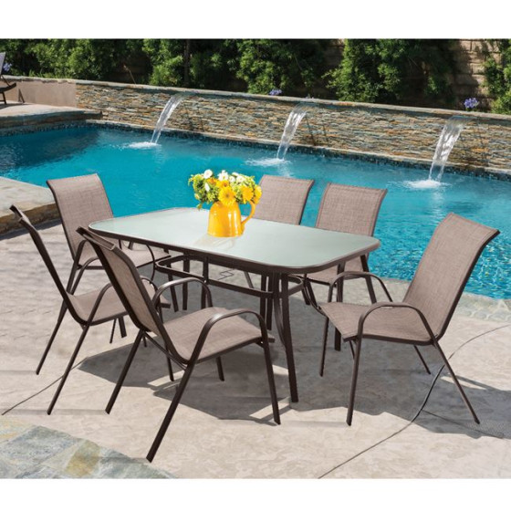 Set Dining Table 7 pieces Table & 6 Leon with Brown Textline HM5206.02