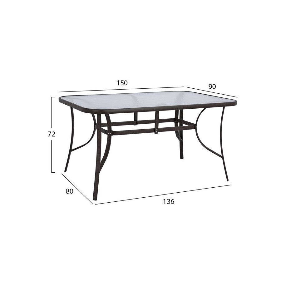 ΤΡΑΠΕΖΙ BRUNO 150X90Χ72Υεκ. ΚΑΦΕ ΜΕΤΑΛΛΙΚΟ ΜΕ ΓΥΑΛΙΝΗ ΕΠΙΦΑΝΕΙΑ HM5145.02