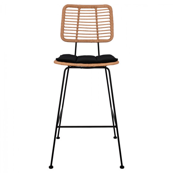 Metallic Stool with pillow Allegra HM5455 with wicker in beige color 46,5x55x117,5 cm