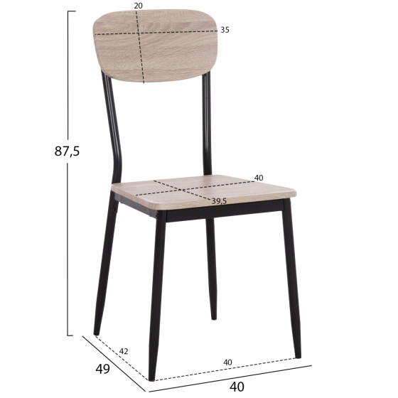 Dining chair PAGET HM8373.01 sonama with black legs 40x49x87.5H cm