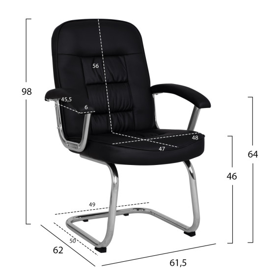 Conference chair HM1114 Black PU with chromed base 61.5x62x98 cm.