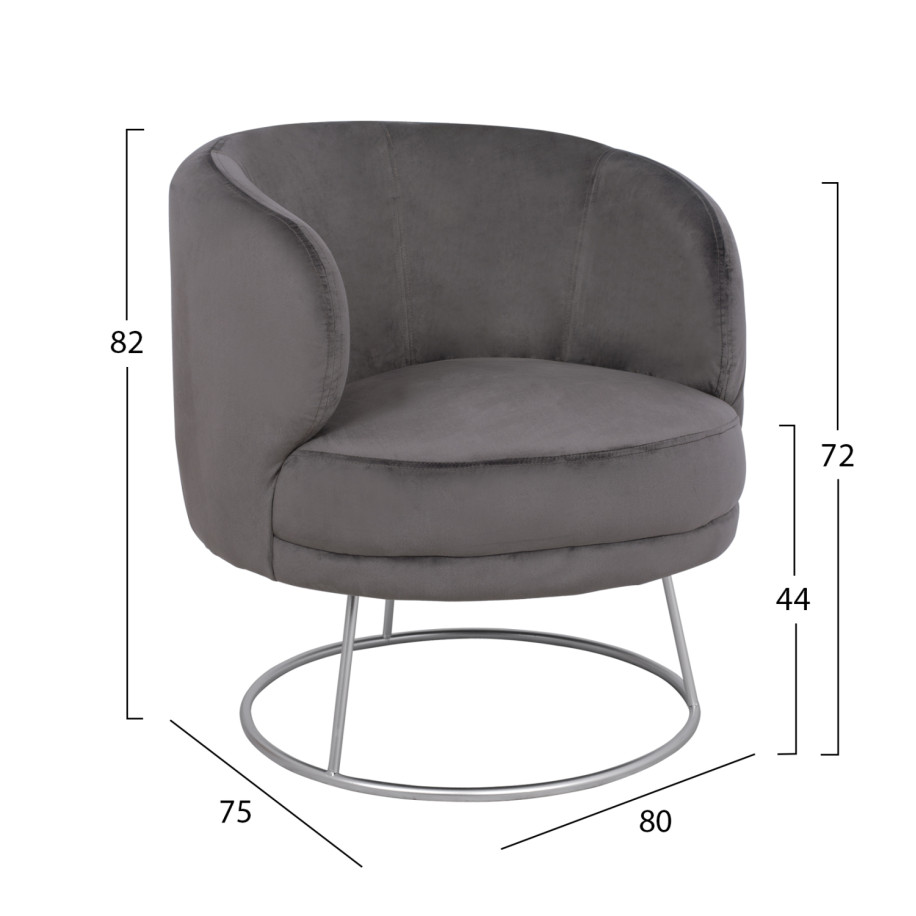Armchair Arien HM8403.01,velvet grey,silver base 80x75x82cm