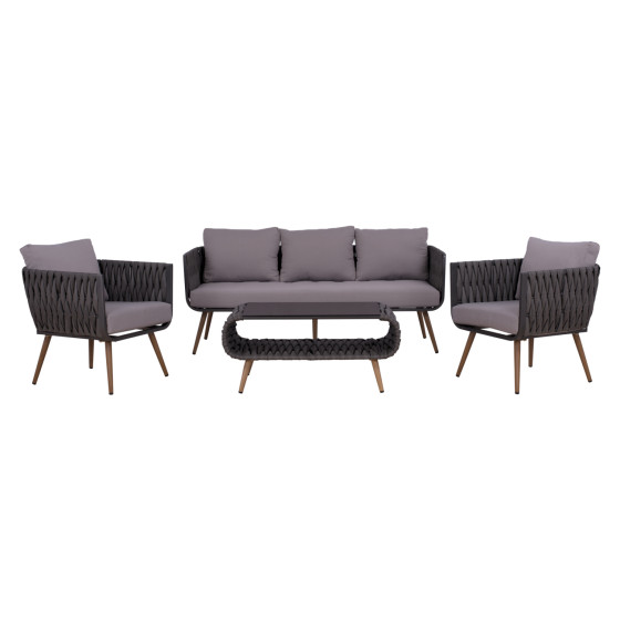 ΣΕΤ ΣΑΛΟΝΙ 4ΤΜΧ VARNAMO HM5282.11 ΑΛΟΥΜΙΝΙΟ ΟΨΗ ΞΥΛΟΥ-ΣΧΟΙΝΙ STRAP ΓΚΡΙ-ΓΥΑΛΙ