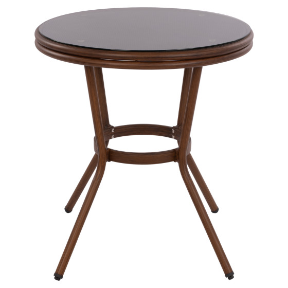 ΤΡΑΠΕΖΙ ΑΛΟΥΜΙΝΙΟΥ MOSES Φ70x76 εκ. BAMBOO LOOK HM5532.03 ΚΑΦΕ ΜΕ ΓΥΑΛΙ