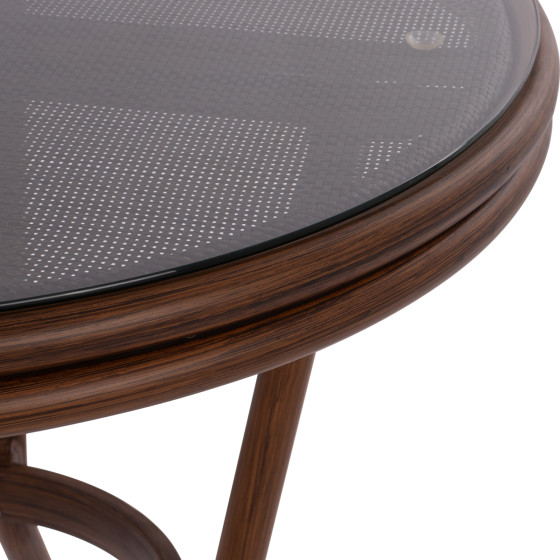 ΤΡΑΠΕΖΙ ΑΛΟΥΜΙΝΙΟΥ MOSES Φ70x76 εκ. BAMBOO LOOK HM5532.03 ΚΑΦΕ ΜΕ ΓΥΑΛΙ