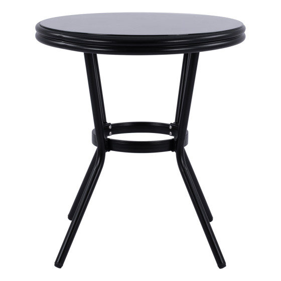 ΤΡΑΠΕΖΙ ΑΛΟΥΜΙΝΙΟΥ MOSES Φ70 BAMBOO LOOK HM5532.02 ΜΑΥΡΟ ΜΕ ΓΥΑΛΙ Φ70X76 εκ