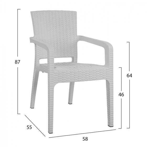 Polypropylene Armchair Rattan HM5590.04 White color 58x55x87 cm.