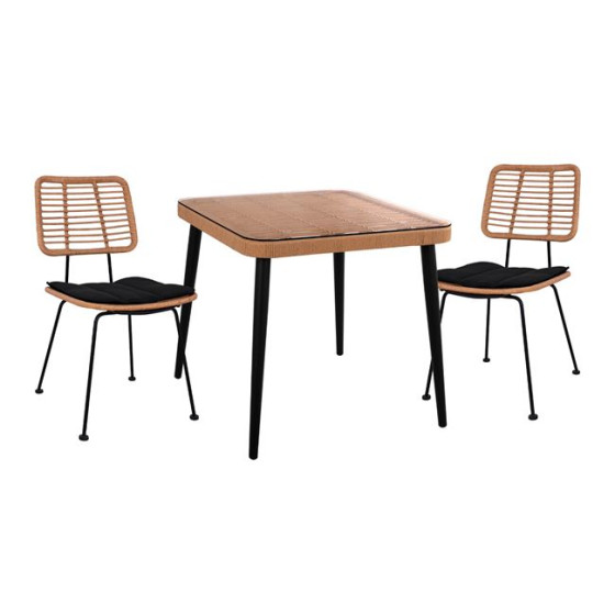 Set 3 pieces Allegra wicker with Table 80x80x78 cm Beige & Black Color HM10485