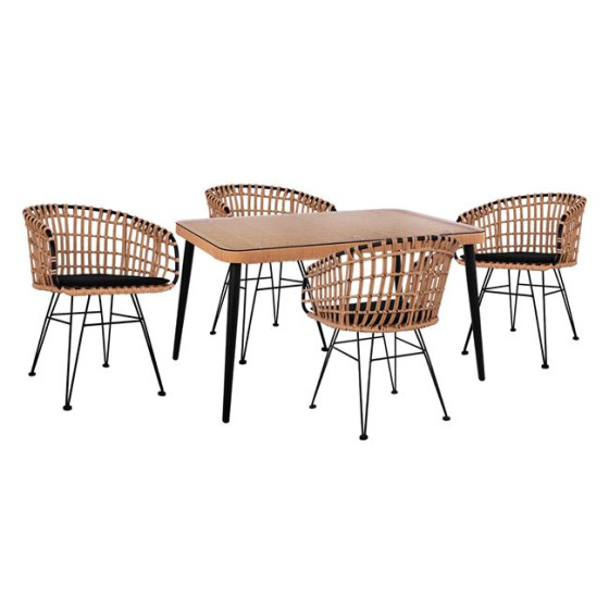 Set 5 pieces Allegra Wicker with Table 140x80x78 Beige & Black HM10488