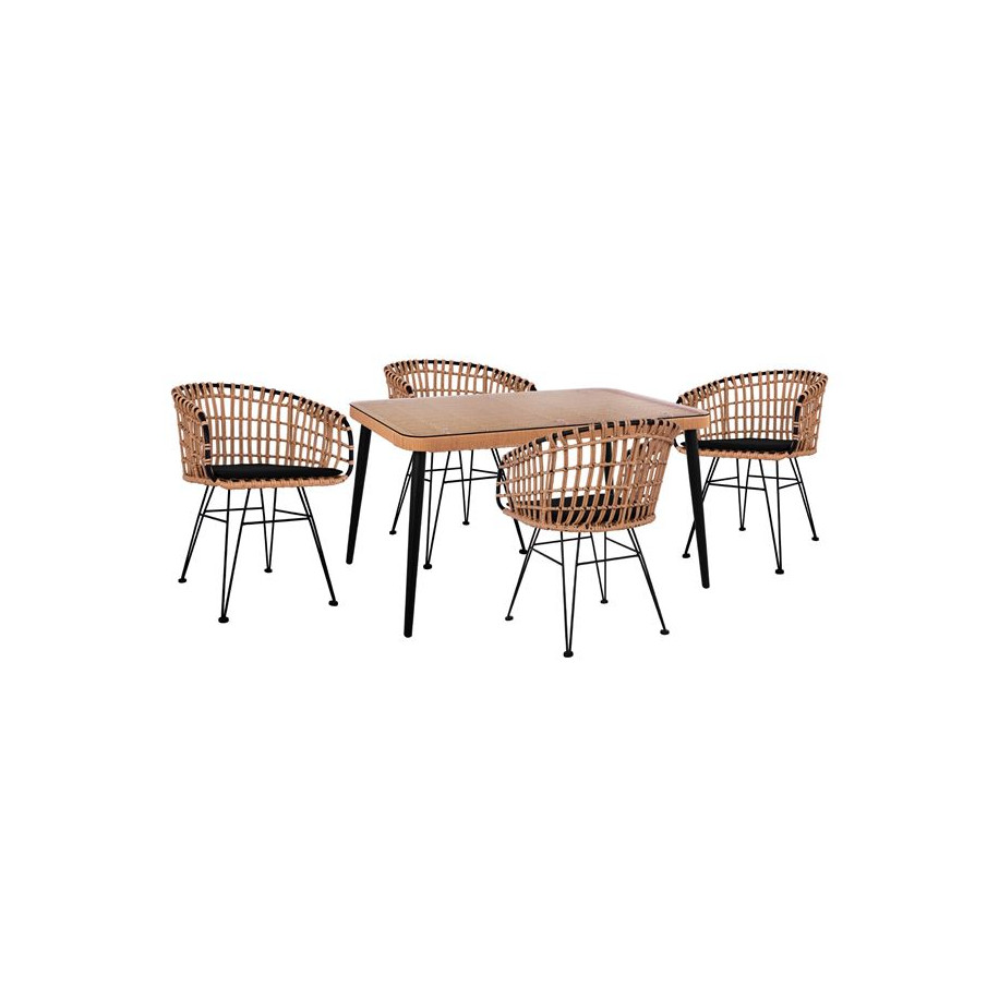 Set 5 pieces Allegra Wicker with Table 140x80x78 Beige & Black HM10488
