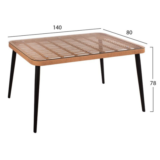 Set 5 pieces Allegra Wicker with Table 140x80x78 Beige &black HM10490