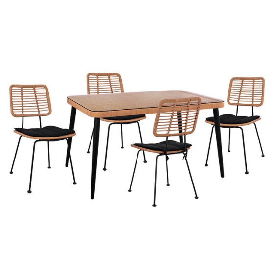 Set 5 pieces Allegra Wicker with Table 140x80x78 Beige & Black Color HM10492